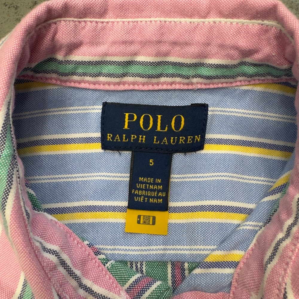 Polo Ralph Lauren Girls Multi Color Fun Stripe Cotton Belted Shirtdress Size 5 - Picture 2 of 6